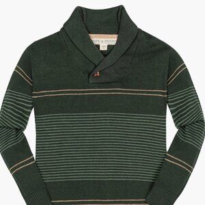 Hope & Henry Kids's Organic Long Sleeve Striped Shawl Collar Sweater